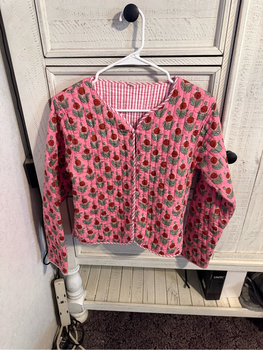 Pink Floral Quilted Crew Neck Sweater Jacket - Picture 3 of 4